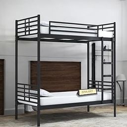 SHALIGRAM ARTS Iron Frame Bunk Bed for Kids Room Home || Heavy Duty Iron Twin Over Full Metal Bunk Bed with Ladder Room Furniture Hostel and Hotels (Matt Black)-image-17