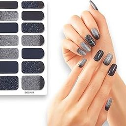 Sparlune Luxury 14PCS Black Glitter Gel Nail Stickers Kit with Portable Mini UV Lamp (C-Type) & Nail File – Self-Adhesive Nail Wraps for Women – DIY Salon Manicure at Home – Waterproof & Long-Lasting-image-97