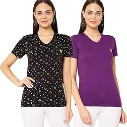 Mack Jonney Cotton Blend V Neck Half Sleeve T-Shirt for Women Regular Fit (Pack of 2)-image-11