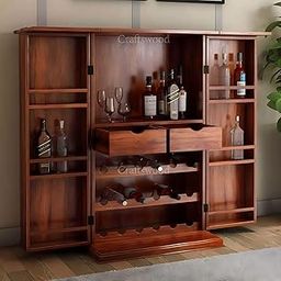 Craftswood Wooden Medium Bar Cabinet for Living Room Rack Hard and Soft Drinks Storage Bar Cabinets for Home (Standard, Sheesham Wood, Honey Finish)-picture-13