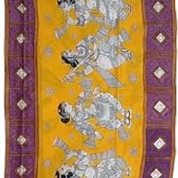PNYA DESIGNS | Hand-Painted Cotton Dupatta, Inspired by Kalamkari Art Pink and Yellow Border, White Base-40
