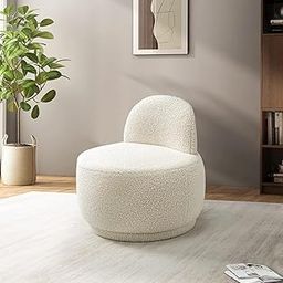 City Wood Palace Modern Sherpa Accent Chair, Round Sofa Chair, Teddy Plush Fur Fabric Accent Chair, Cream White Boucle Fabric for Living Room Furniture etc (White)-image-9