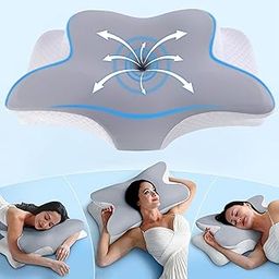 PRIME PICK Butterfly Shape Cervical Pillow for Shoulder and Neck Pain Relief, Memory Foam Neck Pillow, Ergonomic Orthopedic Neck Support Pillow for Side Back Stomach Sleeping (Grey)-15