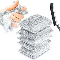 SHUTTLE ART 6 Pack Non-Scratch Wire Dish Cleaning Pads with Gap Cleaning Brush, Multipurpose Kitchen Sponge Scrubber, Heavy Duty, Non-Scratch-image-11