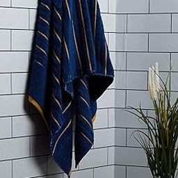 Spaces 100% Cotton Bath Towel Ribbed Texture High Absorbency High Loft 575 GSM Dark Blue Cotton Towels for Bath-image-38