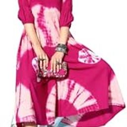 Women's Pink Tye-dye Prints Jumpsuit - Cotton Fabric, 3/4 Sleeves, V-Neck and Calf Length.-image-52