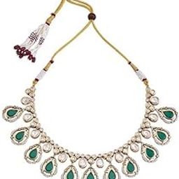 Fashion Jewellery Green Victorian Plated Ethnic Kundan Necklace Set-image-27