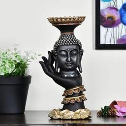 WELNO International, Premium Big Size Buddha Showpiece Statue Tealight Candle Holder Stand Tea Light Holders for Home Decoratio Living Room Wall Shelf Desk Decor Height 10.5 Inch-image-39