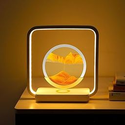 Drumstone (𝗦𝗽𝗲𝗰𝗶𝗮𝗹 𝟱 𝗬𝗲𝗮𝗿𝘀 𝗪𝗮𝗿𝗿𝗮𝗻𝘁𝘆 3D Moving Sand Art Lamp with Phone Charger: 360° Rotating Hourglass Desk Light, 3 Color Touch, Relaxing Liquid Motion, Exquisite Decor-image-38