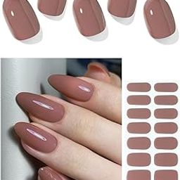 16 Tips Semi Cured Gel Nail Wraps - Solid Polish Stickers Full Kit - Art Strips for Women Girls (13 Camellian Brown)-14