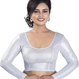 Women Blended Stretchable Silver Full Sleeves Blouse-image-63