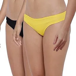 la intimo BASIICS Amor Love Antimicrobial Semi Seamless Bikini Brief Panty for Women (Pack of 2) Black, Yellow-picture-5