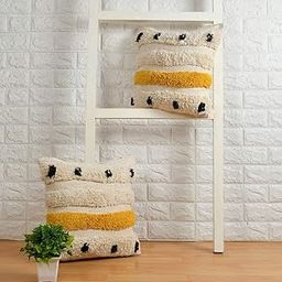 pepme Tufted Cushion Cover, Rows, Dots, 20x20 inches, Off-White, Orange, Black-27