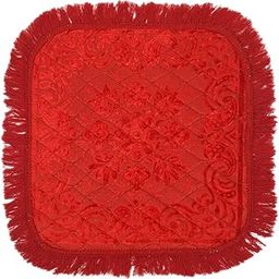 ABHIKRAM Velvet Flower Print Pooja Aasan/Prayer Aasan/Mat for Home,Tample Pack of 1 (Red)-image-18