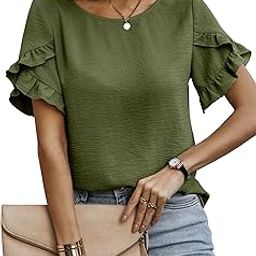 Elegant Top, Women's Solid Petal Sleeve Round Neck Ruffle Trim Top II Tops for Women/Girls (TOP 118)-image-61