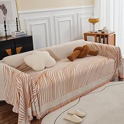 HOKIPO All Season Printed Chenille Sofa Cover Throw Blanket for 3 Seater Sofa, Size 180x310 cm, Burnt Copper (AR-5219-CPR)-25
