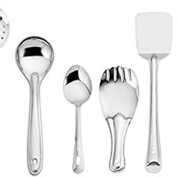 KC Stainless Steel Kitchen Tools Set, Ladle, Skimmer, Turner/Spatula, Basting, Serving Spoon and Rice Spoon Set of 6-image-3