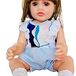 NestyFox Realistic Silicone Baby Doll, 55cm, Soft Body with Brown Eyes, Long Dark Hair, Pink Cardigan Outfit, White Tulle Dress (Style 5)-image-64