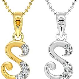"S" Letter Selfie CZ Gold and Rhodium Plated Alloy Pendant with chain for Girls and Women.-image-15