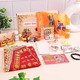 Click Pujan Hanuman Chola Pujan Kit - Dhoop Sticks/Chandan Tikka/Gangajal/Rooi Batti/Moli/Kalawa |All in One|Divine Samagri Box for Devotional Offerings-image-39