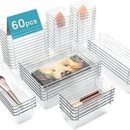 SHIPLORD® Maximize Bathroom & Vanity Space with 60-Piece Clear Plastic Drawer Organizers - 4 Sizes for Customizable Storage Solutions-image-67