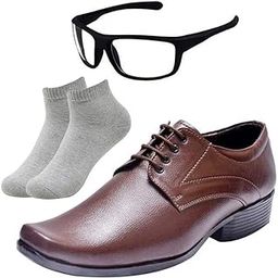 Fashionable l Men Brown Lace Formal Shoes with Light Gray Socks White NV-image-98