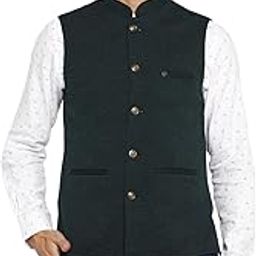 Men 100% Cotton Dark Green Dobby Print Formal Nehru Jacket-image-7