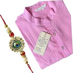 Men's Kurta with Rakhi | Rakhi for Brother | Cotton Kurta for Raksha Bandhan | Pair with pyjama, jeans | Rakhi Combo set for Brother-image-70