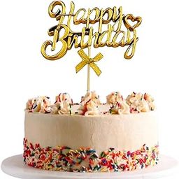 WP WANNA PARTY Happy Birthday Cake Toppers for Cake Decoration, Birthday Cake Topper Decoration, Acrylic Birthday Cake Supplies, Gold, 19x12x2cm-image-59