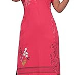 Women's Cotton Kurti with Pajama,Leaf Print,Orange, Short Sleeve, Side Slit, Button Neck-image-71