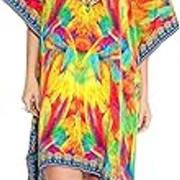 Digital Print Embellished Neck Animal print Women's Kaftan Dress Knee Length| Beach cover up |One Size fits all (MULTI)-4