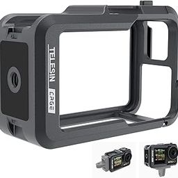 TELESIN Aluminum Case Metal Cage for DJI Action 3/4 Camera Accessories, Protective Frame Housing Fits with ND CPL Lens Filter, Skeleton Sleeve with 1/4 Cold Shoe for Microphone & Video Light-1