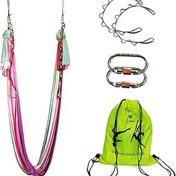 WELLSEM Aerial Yoga Hammock Aerial Pilates Silk Yoga Swing Set Include Carabiners Daisy Chain, Pose Guide 5.5 Yards Set (Fairy)-image-4