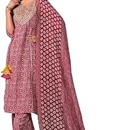 Women's Cotton Blend Geometric Print and Embroidered Work Kurta Palazzo and Dupatta Set-picture-12