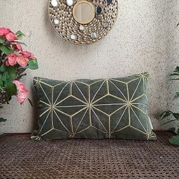 TRENDING HOME COLLECTION Cotton Velvet with ZARI and GOTA Embroidered Stitched Zippered Lumbar Cushion Cover(SAGE/Olive Green) | 12x20 Inches | Set of 2|-image-7