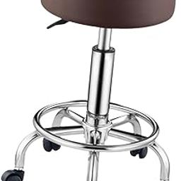 ARTISOUL® Pu Leather Round Rolling Stool with Wheels Rotating for Work Home Office Spa Brown | Furniture | Benches & Stools-image-17