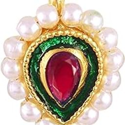 Vighnaharta Gold Plated Moti Pearls Alloy Maharashtrian Cultural Nath Nathiya./ Nose Pin for women[VFJ1277NTH-PRESS-RED]-image-95