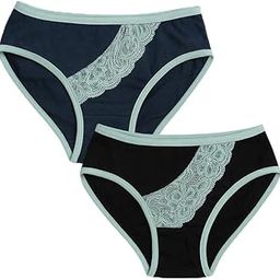 Women's Cotton Bikini Panties with Lace Side Panel – Comfortable Mid-Rise Underwear – 2 Pack (Blue,Black)-picture-14