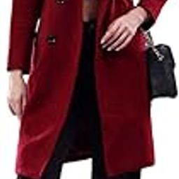 Women's Longline Double-Breasted Classic & Timeless Elegance Coat(Maroon,S)-picture-16