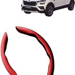 KINGSWAY® Premium PU Leatherette Red Steering Wheel Grip Cover Compatible with Skoda Kushaq (Year 2021 Onwards) - Universal Use Stylish and Non-Slip Car Interior Accessories, Set of 2 Pieces-image-31