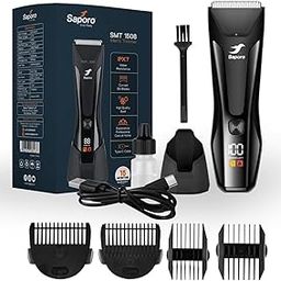 Saporo Cordless Multi Trimmer for Men - Curved blade Shaver for Beard, Body, Balls, Pubic Hair, Private Parts - 4 Combs - 90min Runtime - Digital Display with Charging Dock - Waterproof - 4000k LED - SMT 1508-image-12