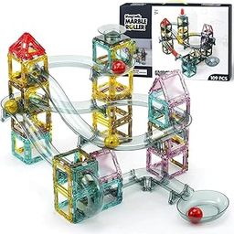Black Foru Magnetic Tiles- Building Blocks Marble Run | 3D STEAM Toys for Kids Age 6+Year Old Boys Girls | Light & Musical Marble Run Magnetic Tiles Creative Gift (Multicolor) (109 Pcs)-11