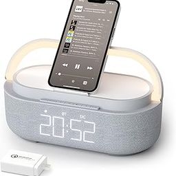 Bluetooth Speaker, COLSUR Portable Speaker, Alarm Clock with Wireless Charger, FM Radio,Table Lamp，Picnic, Outing, Dual Speakers, Bluetooth 5.0,1500min Playtime for Home,Party(Grey White, S29)-87