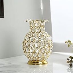 Royal Export India Metal Crystal Vase Flower Pot - Golden Color Home Decor, Home Decoration Items for Living Room, Flower Vase for Living Room-image-85
