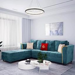 FURNY Melrond 6 Seater Fabric Sectional LHS L Shape Sofa Set (Right Facing-Teal)-image-19