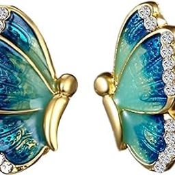 Blessings from Heaven Pinion Orange Green Butterfly Gold Plated Luxury Brass Butterfly Earrings for Your Valentine for Women & Girls-12