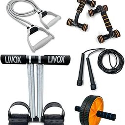 LIVOX Tummy Trimmer And Dual Wheel Abs Roller With Pushup Bar Stand, Skipping Rope, Double Toning Resistance Tube Home Gym Exercise Equipment for Men Women Gym Set Combo for Home Workout Multicolour-8