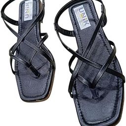 Ladies Flat Sandals, Cross Strappy Platform Design, Black, Casual Wear, Rubber Sole-image-2