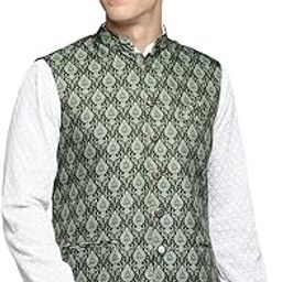 Men's Printed Green Ethnic Nehru Jackets-PR-263_Green-image-13
