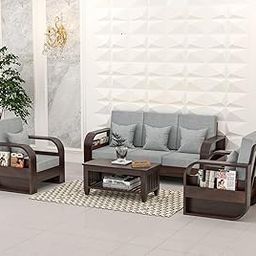 BM WOOD FURNITURE Solid Sheesham Wood 5 Seater Sofa Set with 40 Density Cushion for Living Room Home Office Solid Wood Sofa Set Furniture Wooden Five Seater Sofa Set (Walnut,Grey)-image-82